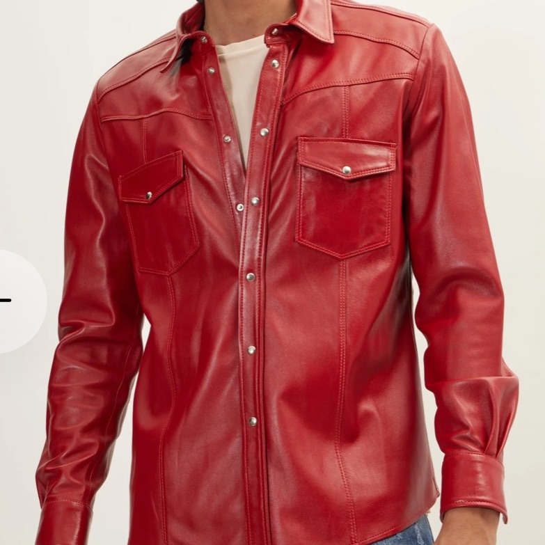 New Ron Tomson Collection Genuine Lambskin Leather Shirt - Size - L